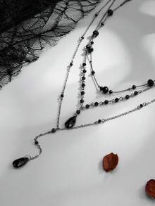 3 buah Kalung Berbentuk Y Berlapis-lapis dengan Manik Kristal Gaya Gotik Gelap Vintage, Set Perhiasan Aksesori Pesta Halloween untuk Wanita - Kalung Kristal - View 6