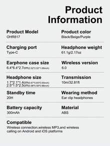 Acer OHR817 Wireless Earbuds, Clip-On In-Ear, Dual Mode, Noise Cancelling Calls, Comfortable For Long-Term Wear, Panoramic Surround Sound, Long Battery Life, Suitable For Sleep And Sports, Compatible With IOS/Android Systems - View 11