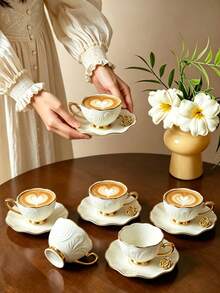 Set 6 Buah / Set 1 Buah: Set Cangkir dan Tatakan Kopi Keramik Mawar 3D 90ml, Cocok untuk Digunakan di Microwave dan Mesin Pencuci Piring, Termasuk Cangkir Espresso dan Cangkir Kopi Arab. Sempurna untuk Teh Sore, Kafe, Dapur, dan Dekorasi Rumah; Hadiah yang Ideal. - MultiWarna - View 5