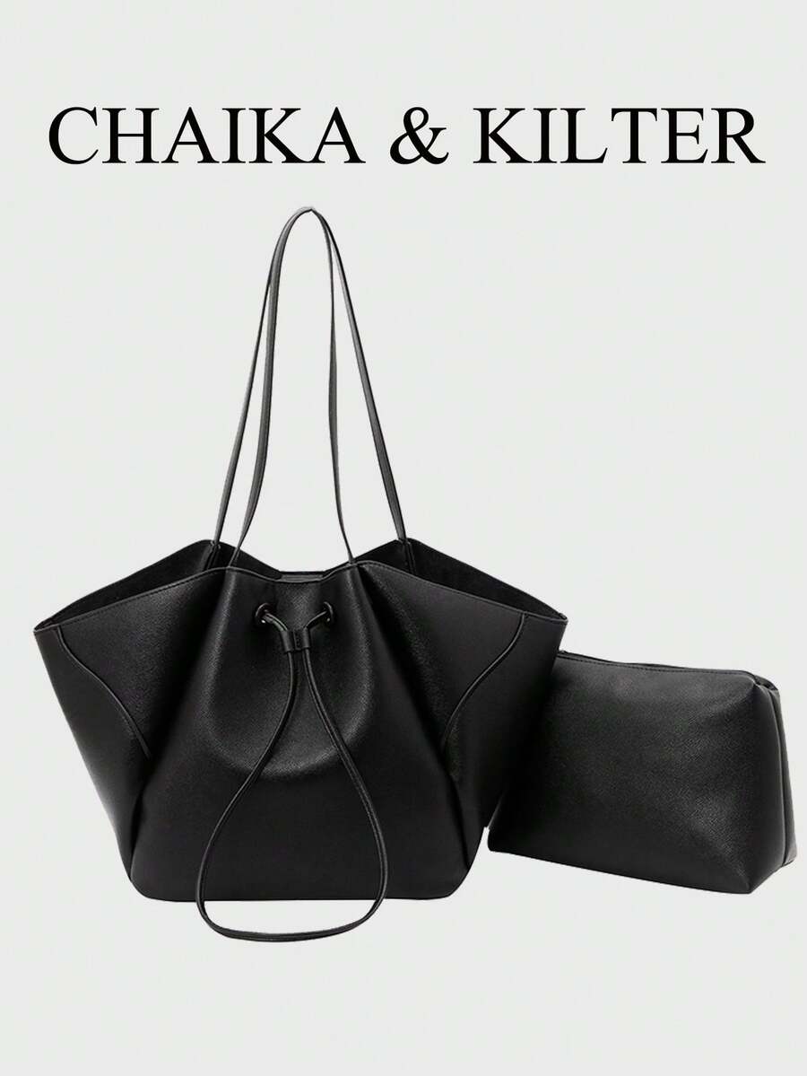 CHAIKA & KILTER 2pcs Solid Color PU Fabric Shoulder Bag Women's Casual Large Capacity Tote Bag BOOK Bag Double Handle Design Magnetic Closure Suitable For Travel, Shopping, Dating, Women's Gift, Suitable For Teenage Girls, College Students, Beginners And White-Collar Workers, Perfect For Office, Campus, Work, Business, Commute, Outdoor, Travel, Outing
