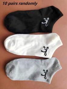 1/3/5/10/15/20/30 Pairs Women's Short Socks, Invisible Socks, White/Black/Grey, Casual/Daily Wear Cute Socks, Cartoon Details, Random Colors - Multicolor - View 5
