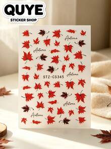 1 Set Decor Stickers, Journaling Supplies, Metallic Phone Stickers, Stickers Aesthetic, Autumn Red Maple Leaf Motif, Handwritten Letter Ornamental Graphics, For Ipad, Phone Case, Camera, Water Cup, Gift Card - STZ-cS345- - View 1