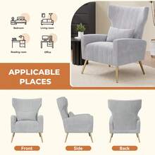 Nalupatio Modern Velvet Accent Chair, High Back Armchair With Lumbar Support & Gold Metal Legs, Comfy Upholstered Lounge Reading Chair For Living Room, Bedroom, Home Office - Light Grey - View 6