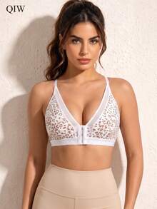 1pc French Romantic Front-Closure Bra, Exquisite Lightweight Home Lingerie, Elegant Back Design, Wire-Free & Padding-Free, Ultimate Comfort - White - View 4
