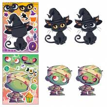 Halloween Handmade Sticker Set Of 6/12 Pieces, Party Gift Decoration, Facial Stickers Including Witch And Vampire Designs, Halloween Party Games And Classroom Activities Handmade Items, Perfect For Gifts And Candies - Multicolor - View 6