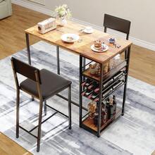 Space-Saving Industrial Dining Table Set For 2 – Upholstered Chairs, Metal Frame, Open Storage Shelves, Integrated Glass Holder – Counter Height For Restaurants, Cafés, Small Apartments - Retro Color - View 6