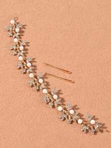 1pc Women's Pearl Alloy Rhinestone Headband, Bridal Wedding Princess Hair Accessory, Suitable For Party, Birthday, Ceremony, Valentine's Day Gift - Gold - View 7