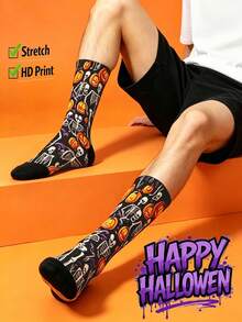 Cool 360° Printed Men's Socks - Streetwear Socks,Skull Skeleton,Halloween,Pumpkin,Colorful,Funny Socks, Fit Daily, Holiday & Party Occasions - Multicolor - View 1