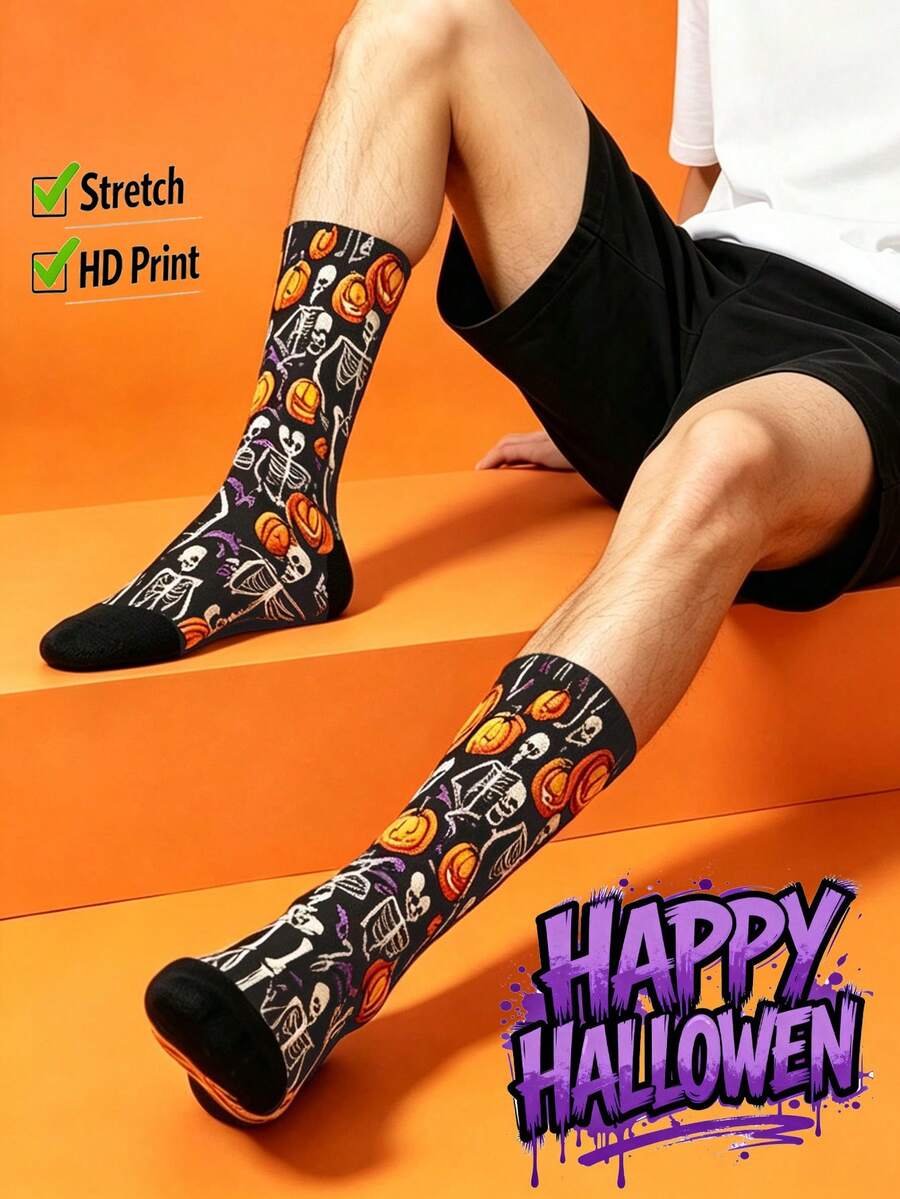 Cool 360° Printed Men's Socks - Streetwear Socks,Skull Skeleton,Halloween,Pumpkin,Colorful,Funny Socks, Fit Daily, Holiday & Party Occasions - Multicolor - View 1
