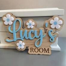 1pc Personalized Bedroom Floral Door Sign, Children's Daisy Door Sign, Customized Name Wooden Acrylic Door Sign, Teacher Name Classroom Door Sign - Multicolor - View 4