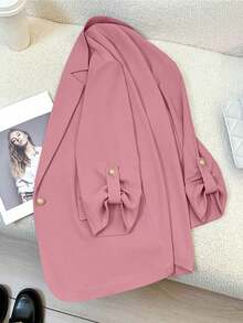 Solid Color Single Button Blazer, Spring/Autumn Style, 3/4 Sleeve, Suitable For Office Women's Commute Wear, Pink Summer - Pink - View 2
