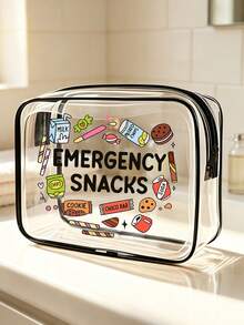 「Emergency Snacks」字母印花 PVC 化妝收納袋，中性旅行化妝盥洗用品收納袋，便攜收納小包 - 彩色 - 查看 4