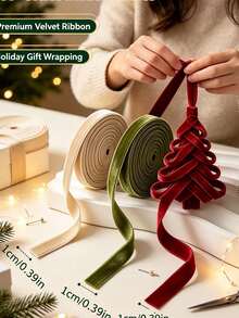 3 Rolls Velvet Ribbon, 1cm Wide, 500cm Total Length, Premium Christmas Ribbon For Christmas Tree Decoration, Gift Wrapping, Wreath Accents - Multicolor - View 5