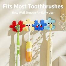 Cute Puzzle Toothbrush Holder Wall Hook, Self-Adhesive No-Drill Wall Mount Storage Rack, Multi-Function Cartoon Storage Rack, Suitable For Toothbrush, Towel, Hat, Mask, Bathroom Kitchen Entryway Home Decor - Multicolor - View 5