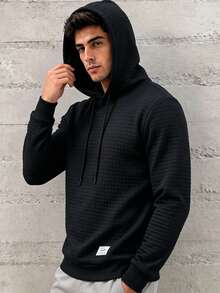 Men's Casual Versatile Solid Color Textured Sweatshirt - Black - View 2