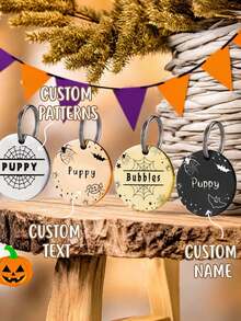 1pc Personalized Halloween Pet Ear-Shaped ID Tag - Customizable Round Halloween Pattern And Number Engraved Dog Cat Collar Tag - Multicolor - View 11