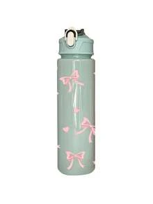 1/5Pcs 25oz Plastic Water Bottle, Sweet Pink Ribbon Bow Knot Heart Allover Print, Flip-Top Portable Leak-Resistant Drink Cup With Lanyard, Fit For Commute Office Gym Short Trip, Thoughtful Gift For Close Friends Relatives For Daily Use - Light Pink With Bow - View 11