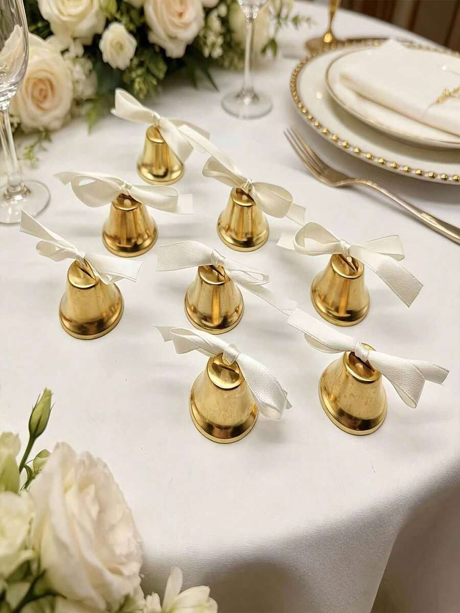 21pcs/7pcs/Set Golden Bell Ornaments For Table Centerpieces, Small Wedding Table Decor Bells ,Hanging Ornament For Wedding Party Decoration, DIY Craft Wedding Favor Decor Accessories - A - View 1