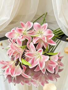 6 Bundles Artificial Pink Lily Bouquet, Suitable For Wedding Table Centerpiece Decoration, Home Decor Floral Arrangement, DIY Gift - Multicolor - View 8