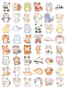 50Pcs Cute Cartoon Animal Stickers For Kids, Kawaii Watercolor Dinosaur Cat Panda Rabbit Penguin Decals, Adorable Animal Sticker Pack, Kids DIY Decor For Water Bottle, Phone Case, Journal, Laptop & Scrapbook Crafts - Multicolor - View 5