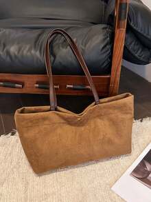 Simple And Relaxed Shoulder Tote Bag, Exquisite Buckle Details, Large Capacity Design, Suitable For Daily Shopping, Work, Short Distance Travel - Brown - View 10