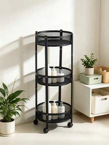 Three‑Tier Circular Rotating Storage Trolley With Universal Wheels, Breathable Hollow Mesh Baskets, Multi‑Layer Zoned Storage, And A Sturdy Frame, Suitable For Both Kitchens And Living Rooms - Multicolor - View 2