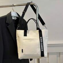 1pc Fashion Outdoor Large Student Tote Bag Crossbody Bag, Natural Reusable Zipper Closure Shoulder Strap - A - View 6