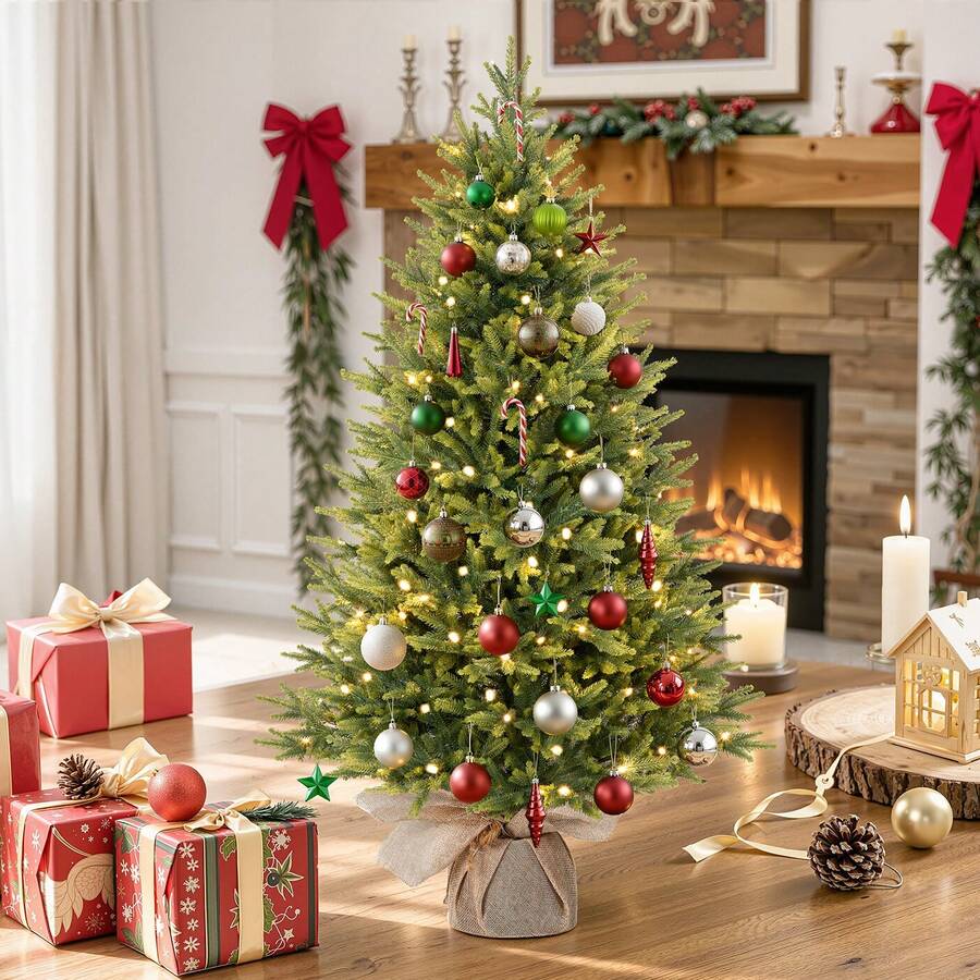 SHARECONN 2FT 3FT 4FT 5FT Pre-Lit Artificial Mini PE Christmas Tree For Xmas Decorations - UK Plug(220-240V) - View 1