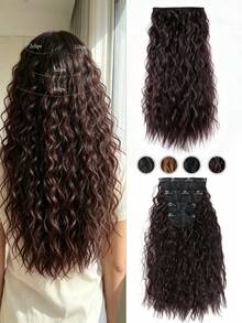 4pcs Clip-In Curly Hair Extensions Set, 22 Inch Voluminous Curly Synthetic Hair Pieces, 11 Clips Heat-Resistant Full Volume Thick Hair, 180g/Pack, Suitable For Women, Easy To Install, Perfect For Daily Wear, Halloween, Christmas And Cosplay Parties - Multicolor - View 2