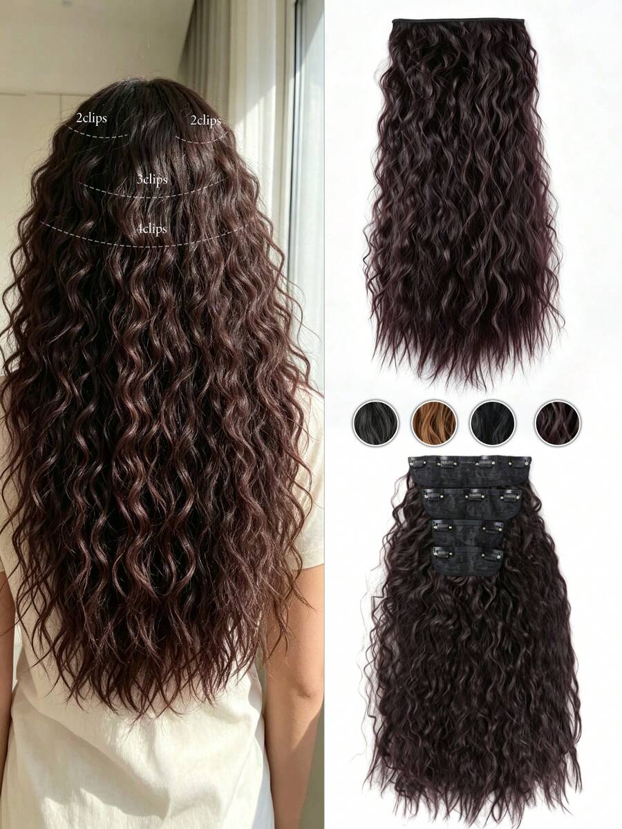 4pcs Clip-In Curly Hair Extensions Set, 22 Inch Voluminous Curly Synthetic Hair Pieces, 11 Clips Heat-Resistant Full Volume Thick Hair, 180g/Pack, Suitable For Women, Easy To Install, Perfect For Daily Wear, Halloween, Christmas And Cosplay Parties