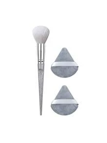 3Pcs Makeup Tool,Powder Brush,Makeup Puffs,Fluffy Face Brush For Loose Setting Powder Blush,For Even Powder Pressing - Silver - View 9