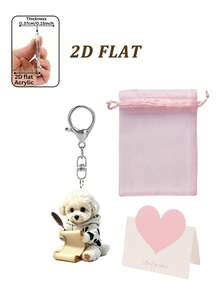 Cute 2D Flat Acrylic Letter Writing Puppy Keychain, Bag Accessories, Car Keychain Accessories, (Accessories Are Flat, Not 3D) Valentine's Day, Back To School, Christmas, Easter, Birthday - Multicolor - View 14