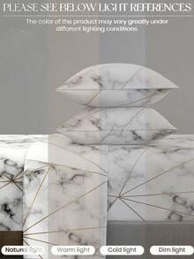 4-Piece White & Gray Marble Pattern Bed Sheet Set, Easy-Care Soft Bedding Set, Fitted Sheet Set (1 Flat Sheet + 1 Fitted Sheet + 2 Pillowcases), Fitted Sheet Set, Suitable For King, Queen, Full, Twin Sizes, Deep Pocket Fitted Sheet Design, Pillowcases Up To 11.8 Inches, Soft & Breathable, Wrinkle-Resistant, Back To School Dorm Bedding - White - View 6