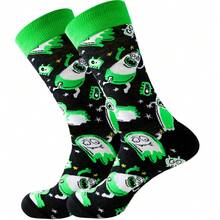 1 Pair Fun Cartoon Monster Mid-Calf Socks, Unisex, Black & Green Color Block, Vibrant & Eye-Catching, Soft Knitted Fabric, & Unique, Versatile For Daily Wear - Multicolor - View 5
