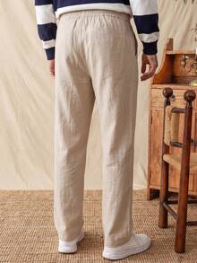 glestore Men's Retro-Style Cotton Casual Pants With Antique Coin Print-Versatile For Casual And Commuting Wear, Suitable For All Seasons - Apricot - View 2