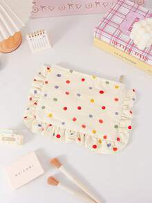 Cute Floral Print Makeup Bag With Pleated Edge Design,Large Capacity Handbag,Portable Zipper Storage Bag,Travel Storage Bag,Coin Wallet,Toiletries Bag - Multicolor - View 15