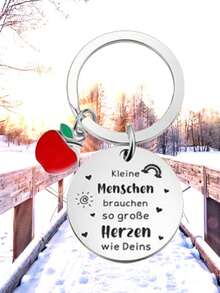 1pc/6pcs/15pcs/24pcs German Engraved Keychain Apple Pendant Thanksgiving Kindergarten Teacher Gift Early Childhood Educator Commemorative Key Hanger - Silver - View 7