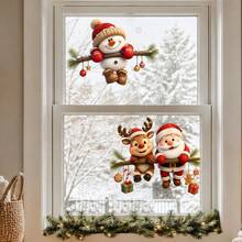 1/2pcs Christmas Window Clings, Santa Reindeer Snowman Static Glass Stickers, Removable Double Sided Snowflake Decals For Glass Doors Xmas Holiday Home Decor - Multicolor - View 11