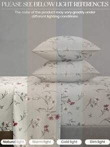 4-Piece Black & White Floral Pattern Bedding Set, Includes 1 Fitted Sheet, 1 Flat Sheet And 2 Pillowcases, Pillow Inserts Not Included. Fitted Sheet Set, Available Sizes: King, Queen, Full, Twin. Deep Pocket Design, Pillowcases Up To 11.8 Inches. Soft & Breathable, Wrinkle-Resistant - Multicolor - View 6