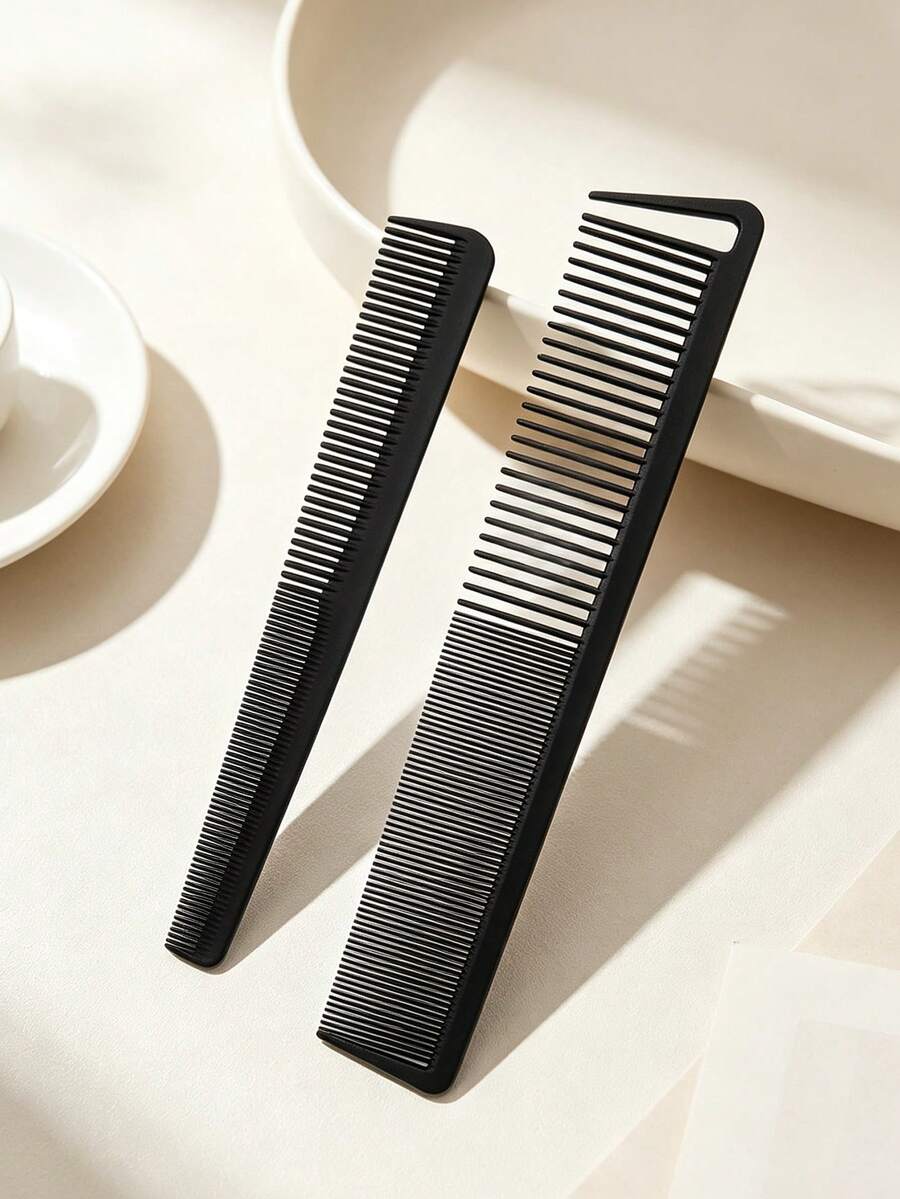 2pcs/1pc Black Salon Hair Comb Set, Dual-Sided Wide & Fine Tooth Barber Comb For Detangling Sectioning Parting Backcombing Smoothing Sleek Ponytail Bun Updo, Anti-Static Back To School Essentials Hair Tools Hair Accessories For Women Girls Teen - Multicolor - View 1