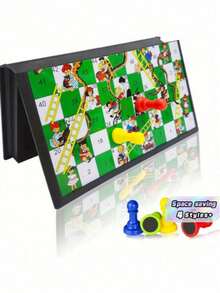 Magnetic Snakes And Ladders Game Set, Foldable Portable Design, Lightweight And Easy To Carry, Travel Game Set Gift, Family Entertainment Toy - Green - View 7