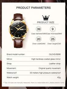OLEVS Classic Quartz Watch For Men Waterproof Leather Strap Calendar Sports Business Men's Quartz Wrist Watch TOP Brand - One Size Fits All - View 9