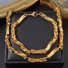 1 pieza/Set Personalizado 18K Chapado en Oro Acero Inoxidable Conjunto de Collar y Pulsera Geométrico de Bambú, Adecuado para Ocasiones Casuales, Streetwear, Hip-Hop, Escenario, Fiesta, Festival de Música - Dorado - Ver 1