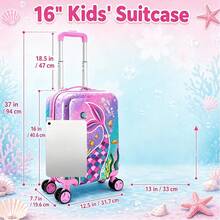 Girls Mermaid Tail Ocean Print Hard Shell Kids Rolling Suitcase, Spinner Wheels Carry-On Luggage, Suitable For Children Travel And Vacation - Pink - View 3