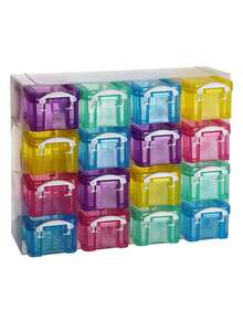 AG BOX Set De 16 Mini Cajas Organizadoras Transparentes De Colores Con Tapa Y Broches Almacenamiento Apilable Para Manualidades, Cuentas, Joyería, Costura Y Papelería De Escritorio - Multicolor - Ver 2