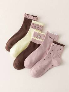 5 Pairs Cute Sweet Cat Pattern Socks For Students And Women, New Style - Multicolor - View 5