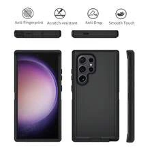 Heavy Duty Shock Resistant Phone Case For Galaxy/Apple, Matte Black Full Body Sturdy Protective Cover With Camera Protection - Black - View 3