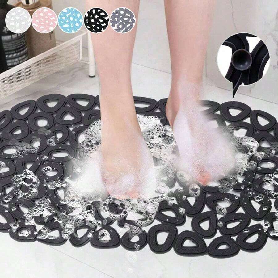 1pc PVC Hollow Letter Oval Water Drop Shaped Bathroom Anti-Slip Mat, Shower Room, Bathtub, Bathroom Floor Mat, Home Toilet Shower Mat - A - View 1