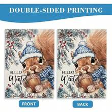 1pc Hello Winter Squirrel Garden Flag, Double Sided Yard Flag, Outdoor Winter Decor, Flagpole Not Included - Squirrel - View 3
