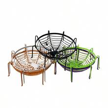 4pcs Halloween Round Storage Baskets Desktop Decorations Spider Web Style Storage Baskets For Halloween Parties, Evening Gatherings, Tabletop Ambiance, Random Colors - Multicolor - View 6